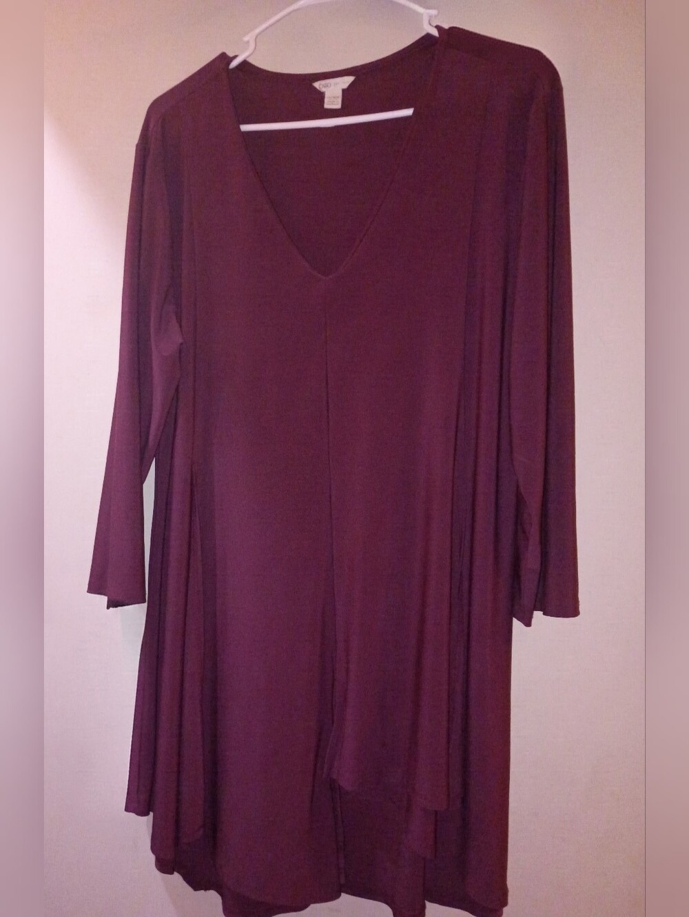 Women's V-Neck Swing Tunic Dress - Burgundy 14/16